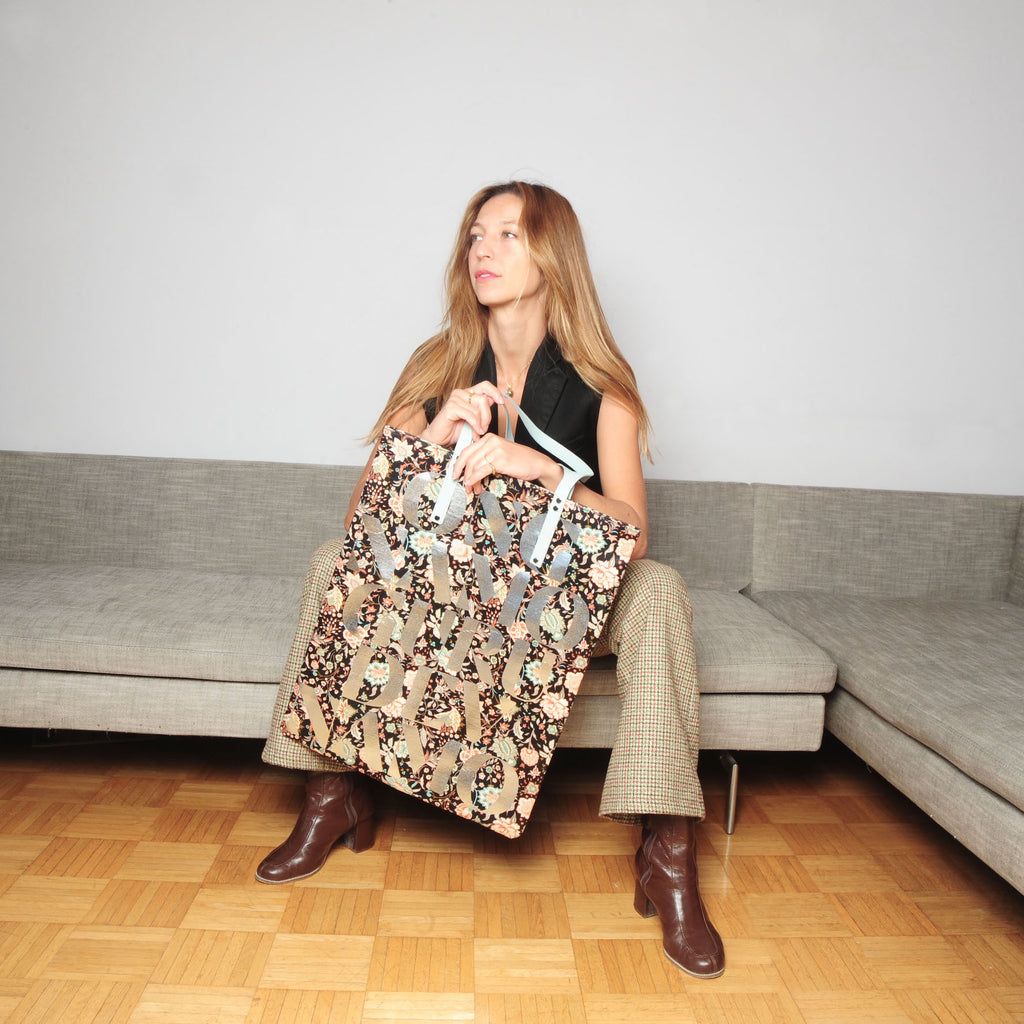 EVA ZINGONI HIGH BAG | Soie fleurs vert d'eau | Ong namo graphique